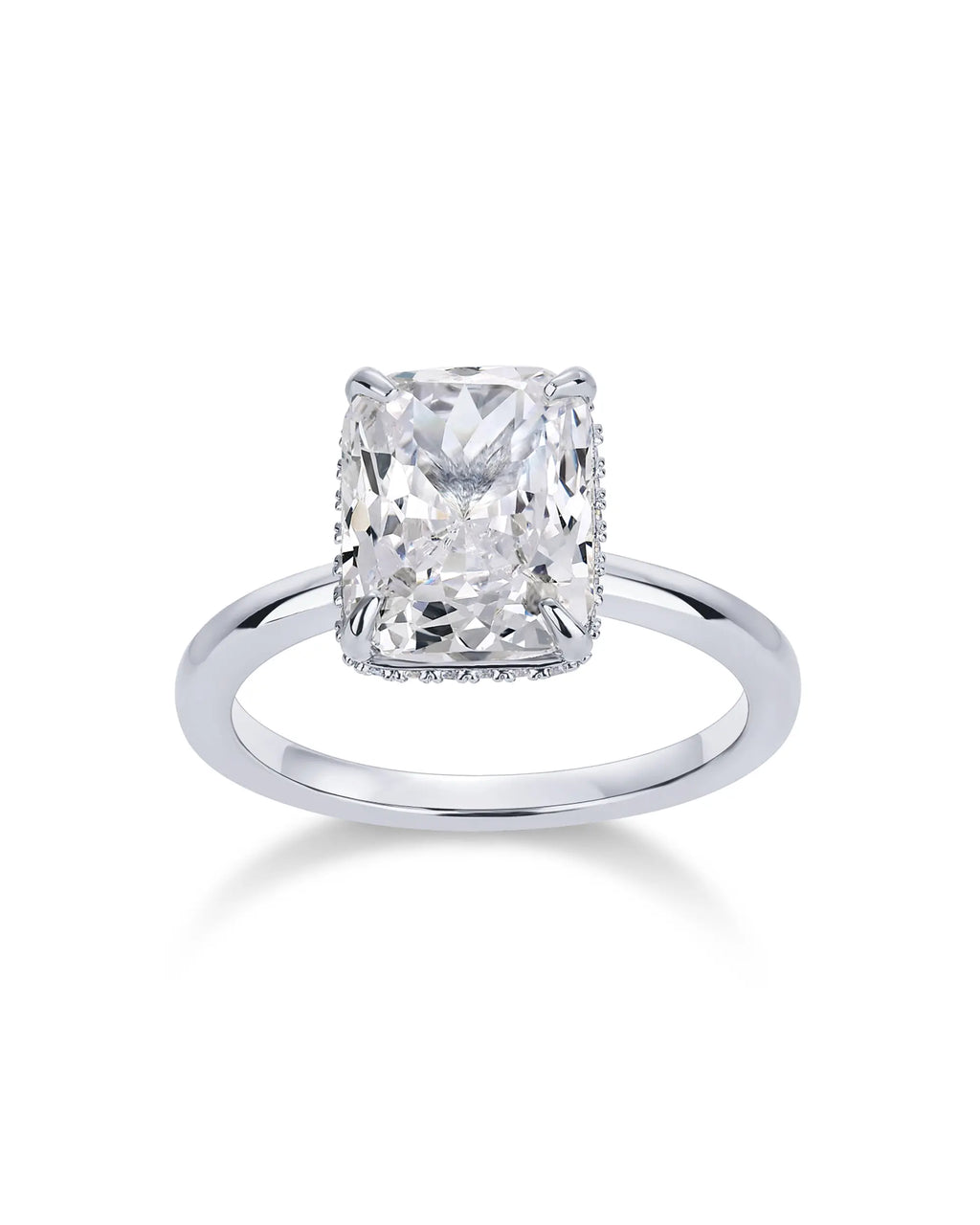 PAVOI 14K Gold Plated 3.5CT Square Radiant Cubic Zirconia Engagement and Promise Ring for Women with Hidden Halo Design