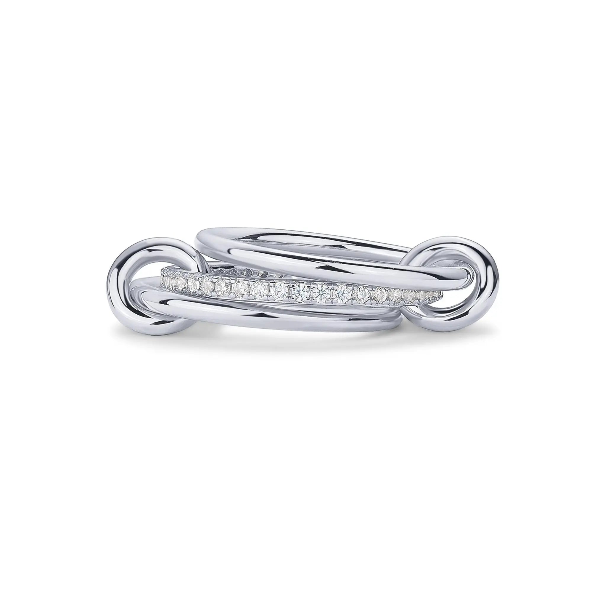 14K Gold Plated Interlocked Stackable Statement Ring for Women - Chunky Multi-Band Double & Triple Ring in Two-Tone Mixed Metals with Cubic Zirconia