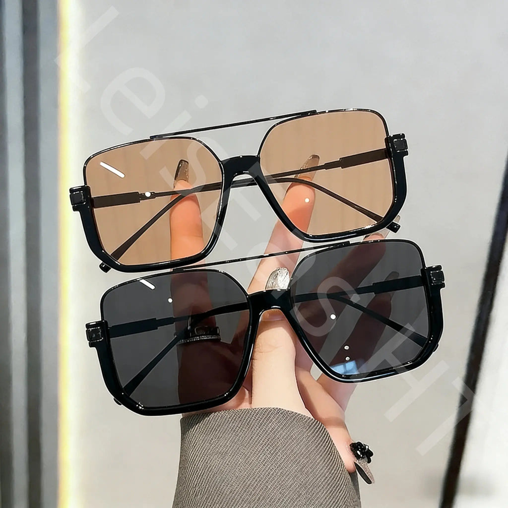 2-Pack Oversized Square Double Bridge Sunglasses - Y2K American Retro Fashion with UV Protection Aviator Shades