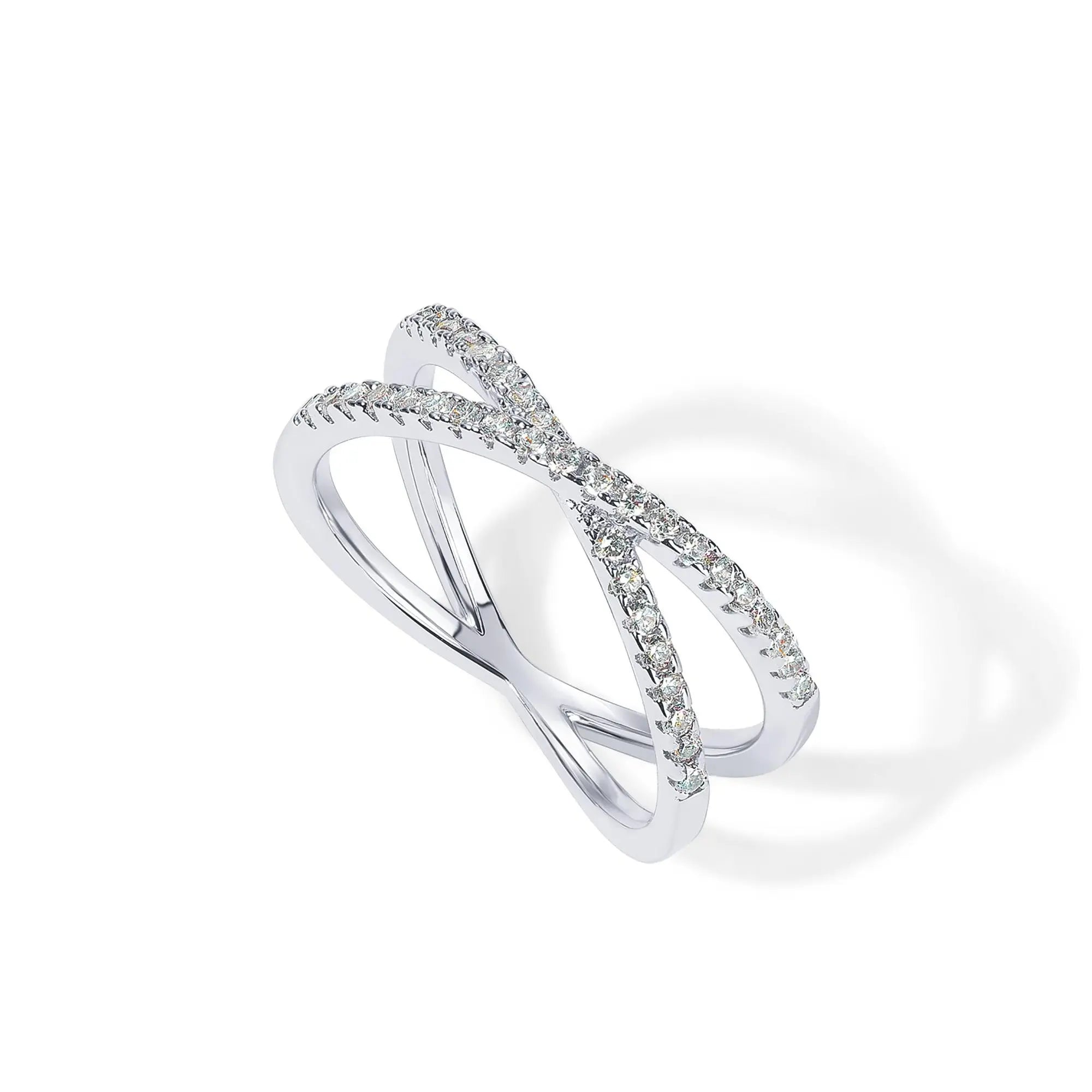 PAVOI 14K Gold Plated Women's Criss Cross Ring with Simulated Diamond CZ