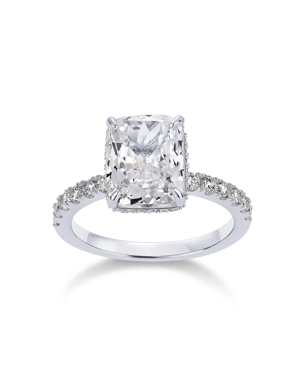 PAVOI 14K Gold Plated 3.5CT Square Radiant Cubic Zirconia Engagement and Promise Ring for Women with Hidden Halo Design