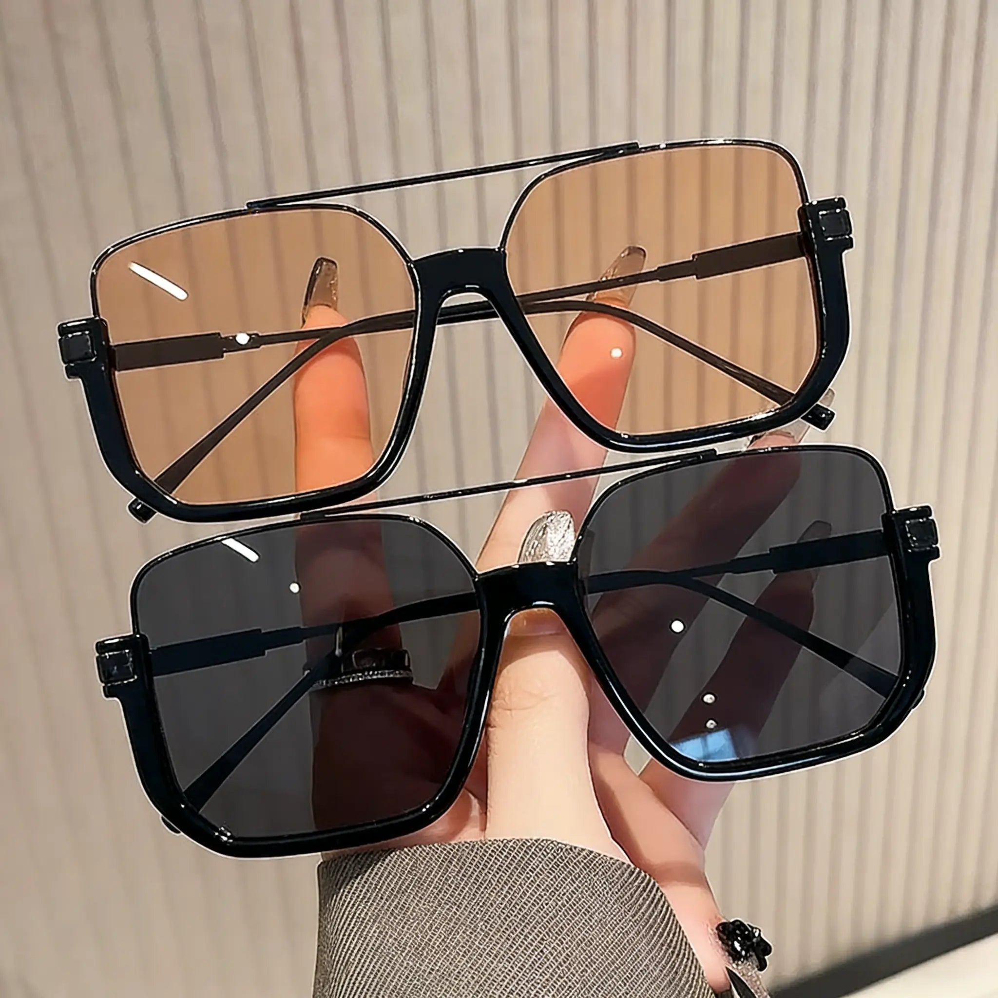 2-Pack Oversized Square Double Bridge Sunglasses - Y2K American Retro Fashion with UV Protection Aviator Shades