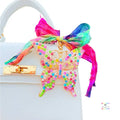 Rhinestone Butterfly Dreams Watercolor Rainbow Sari Silk Bow Bag Charm