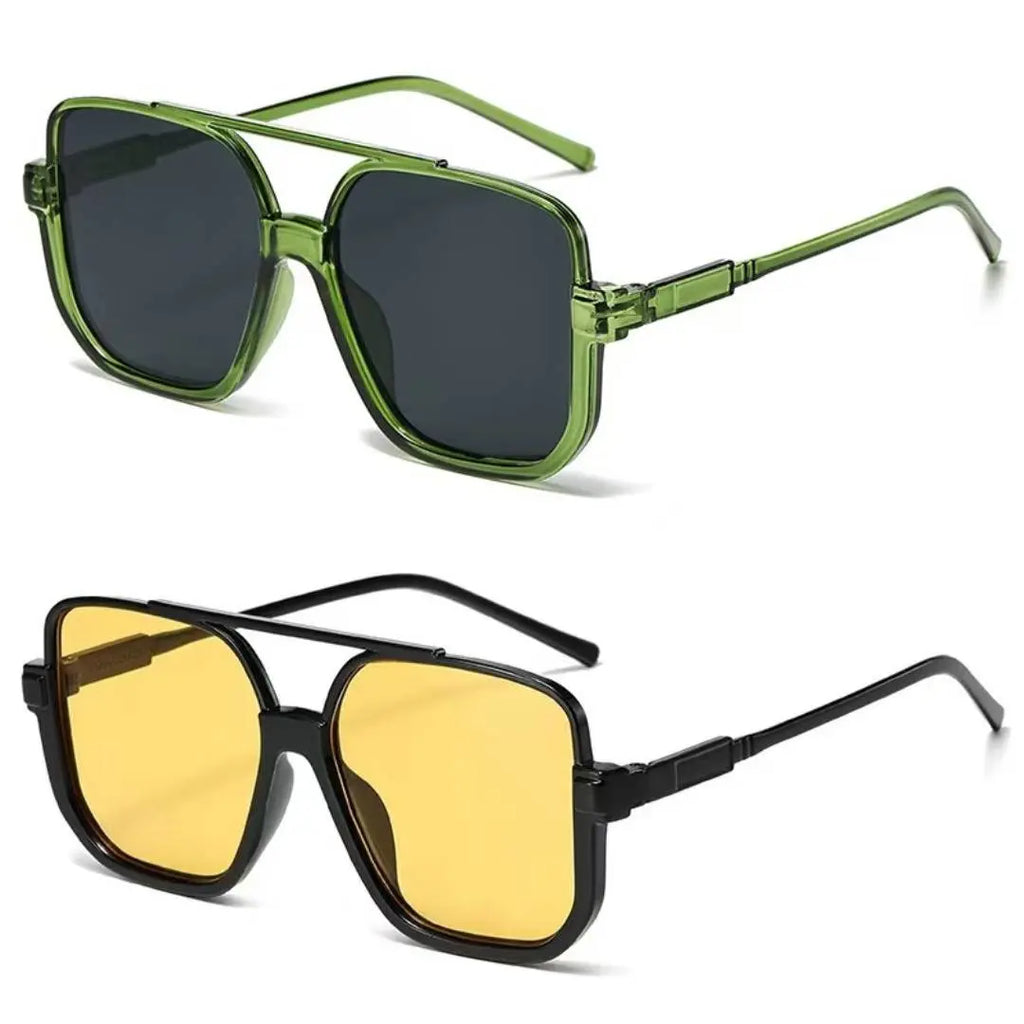 2-Pack Oversized Square Double Bridge Sunglasses - Y2K American Retro Fashion with UV Protection Aviator Shades