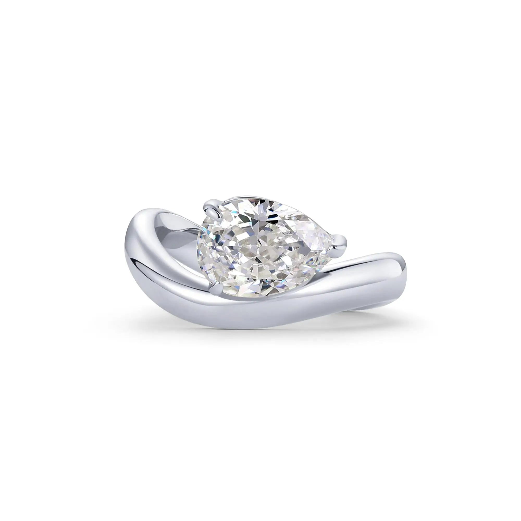 PAVOI 14K Gold Plated Pear Solitaire Premium Cubic Zirconia Engagement Ring for Women | Elegant Faux Wedding Ring | Wavy Band Promise Ring