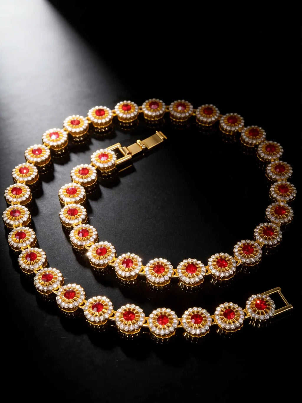 Rhinestone-Embellished Tennis Necklace and Bracelet Set