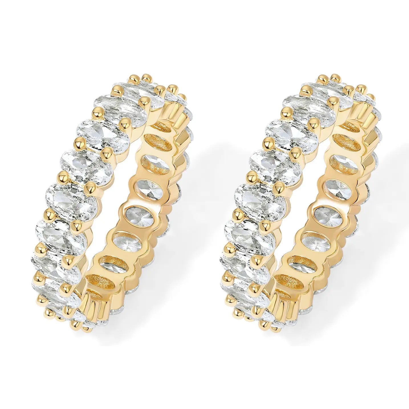PAVOI 14K Gold Plated Eternity Ring with Oval 5A & 6A Cubic Zirconia - Stackable Love Ring for Women - Elegant Wedding Band Available in Sizes 5 to 10