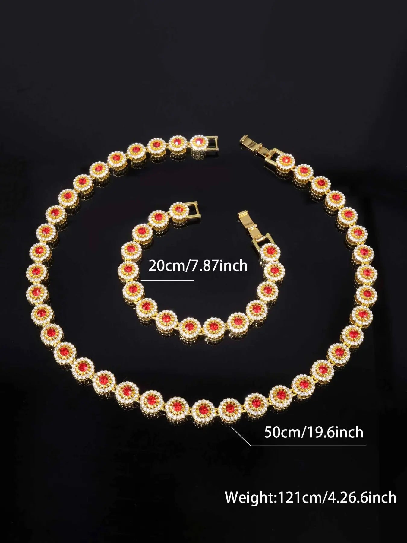 Rhinestone-Embellished Tennis Necklace and Bracelet Set