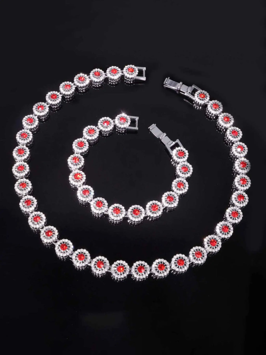 Rhinestone-Embellished Tennis Necklace and Bracelet Set
