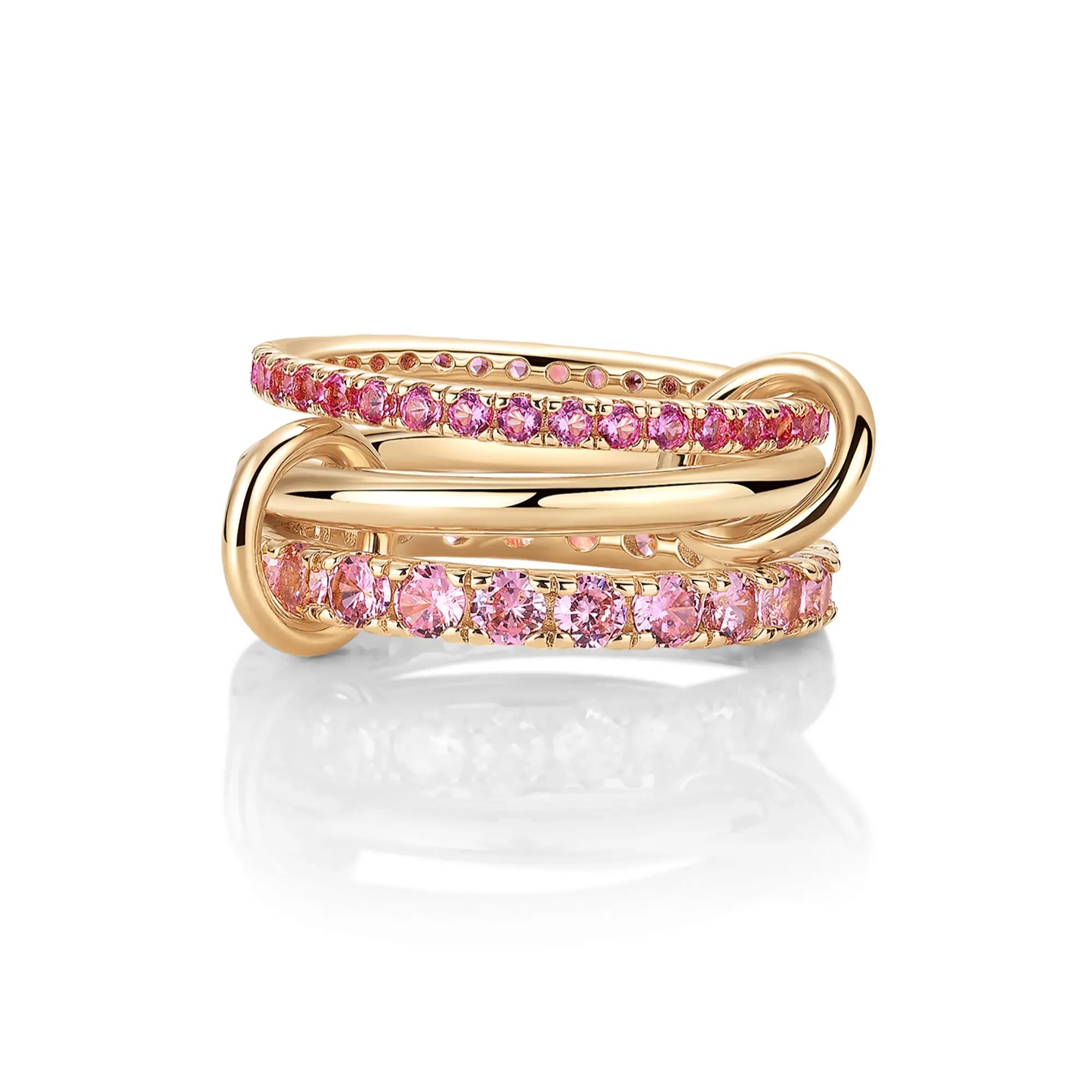 14K Gold Plated Interlocked Stackable Statement Ring for Women - Chunky Multi-Band Double & Triple Ring in Two-Tone Mixed Metals with Cubic Zirconia