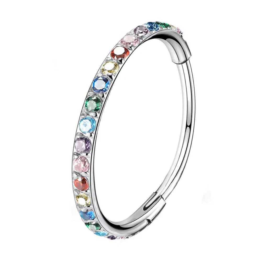 Oufer 20G Hinged Segment Micro Gem Nose Hoop Ring - 316L Stainless Steel Gift Option