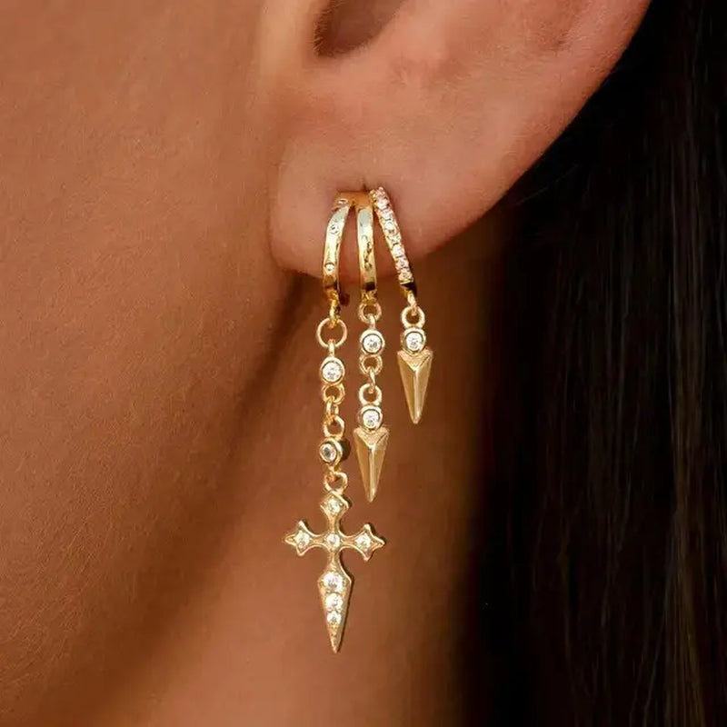 Gania Women's Gold Triple Huggies Earrings