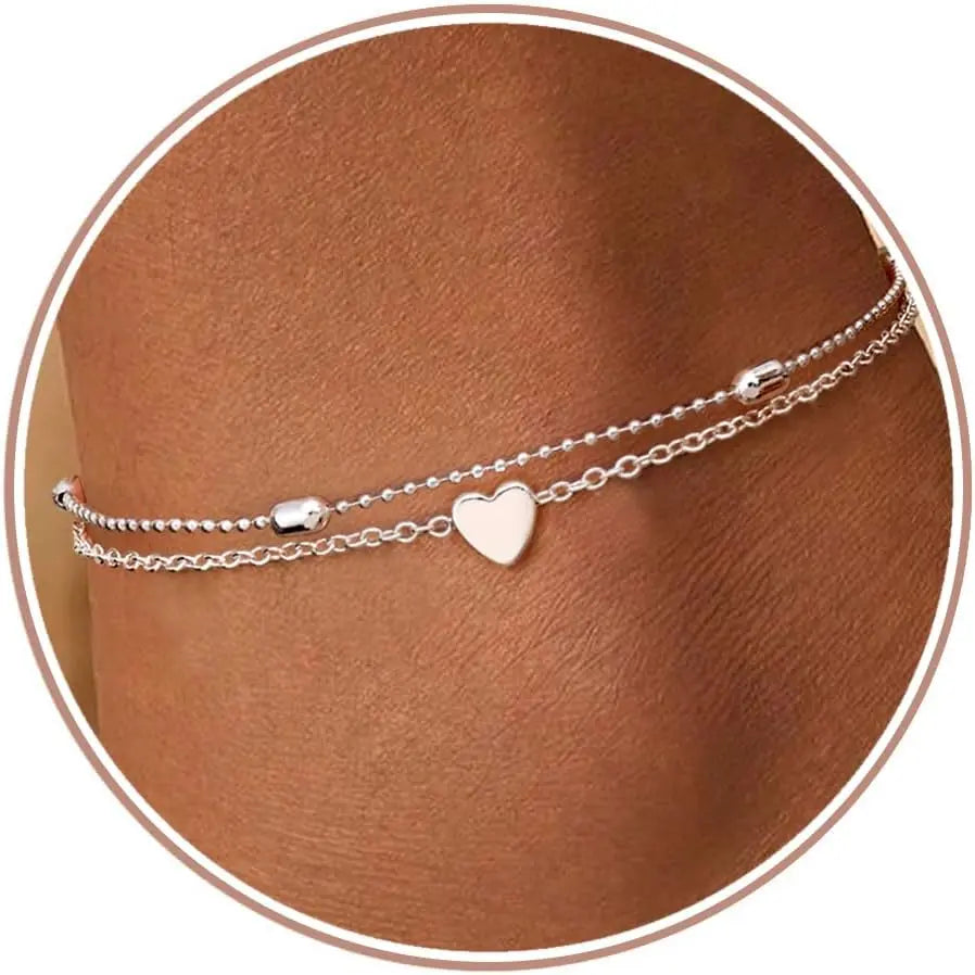 Cassieca Adjustable Silver Ankle Bracelet - 2PC Stackable