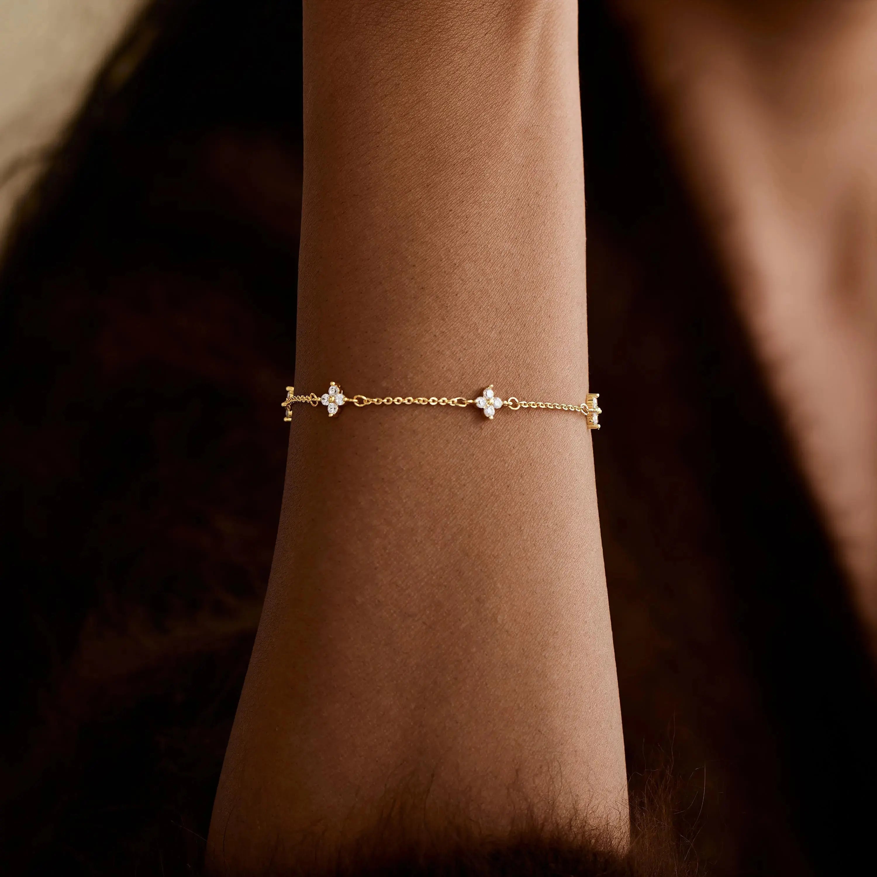 Dainty 4-Leaf Clover Cubic Zirconia Bracelet