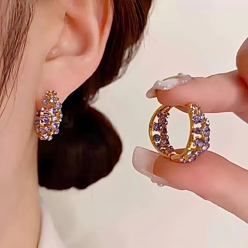 Vintage-Inspired Purple Crystal Hoop Earrings