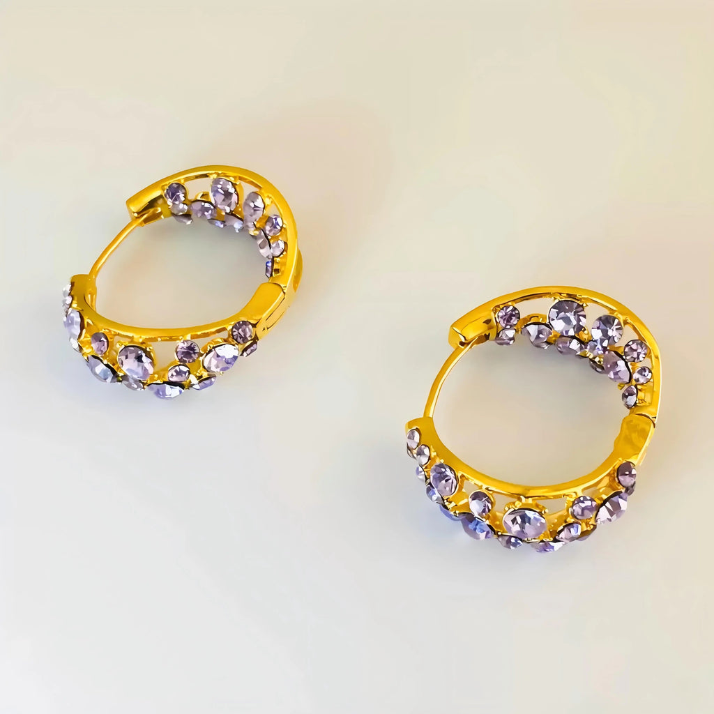 Vintage-Inspired Purple Crystal Hoop Earrings
