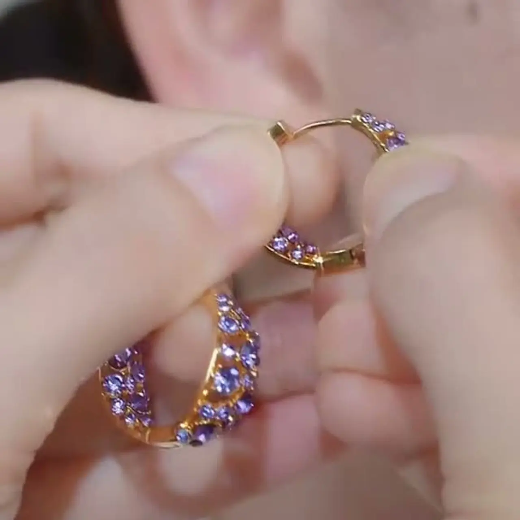 Vintage-Inspired Purple Crystal Hoop Earrings