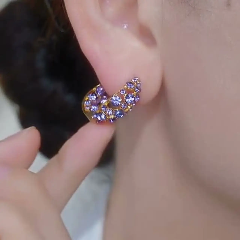 Vintage-Inspired Purple Crystal Hoop Earrings