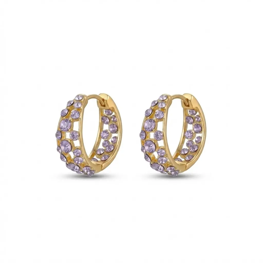 Vintage-Inspired Purple Crystal Hoop Earrings