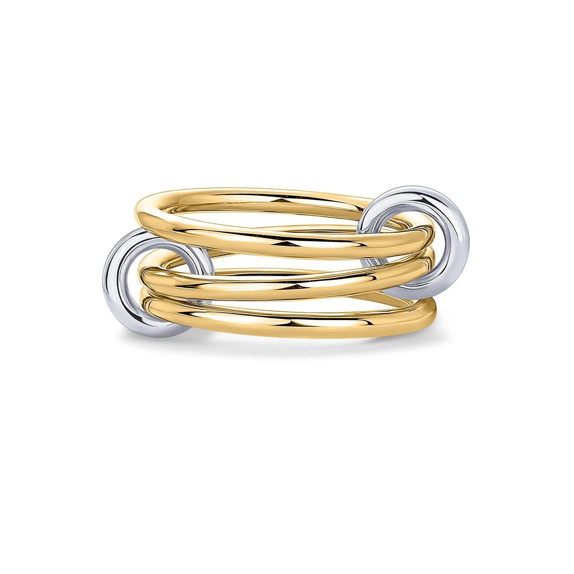 14K Gold Plated Interlocked Stackable Statement Ring for Women - Chunky Multi-Band Double & Triple Ring in Two-Tone Mixed Metals with Cubic Zirconia
