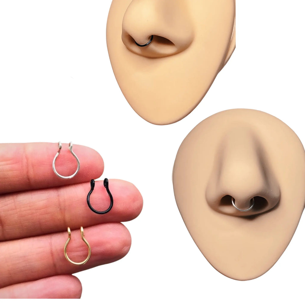 Handcrafted Faux Septum Clip-On Nose Ring - 20 Gauge Wire Available in Black, Gold, or Silver Copper Finish for Unisex Wear