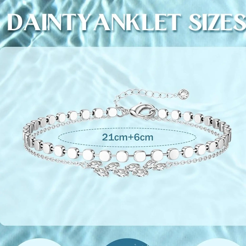 Cassieca Adjustable Silver Ankle Bracelet - 2PC Stackable