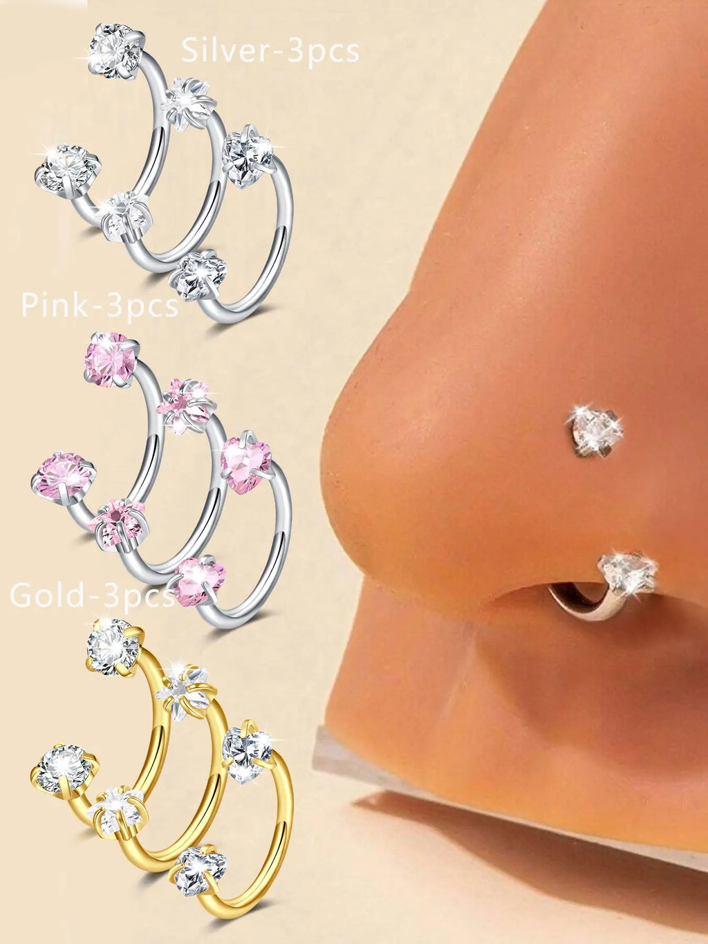 Stainless Steel CZ-Inlaid Nose Ring for Unisex - Elegant Body Jewelry for Everyday and Special Occasions, Trendy Versatile Design, Perfect Gift for Nose Piercing Enthusiasts