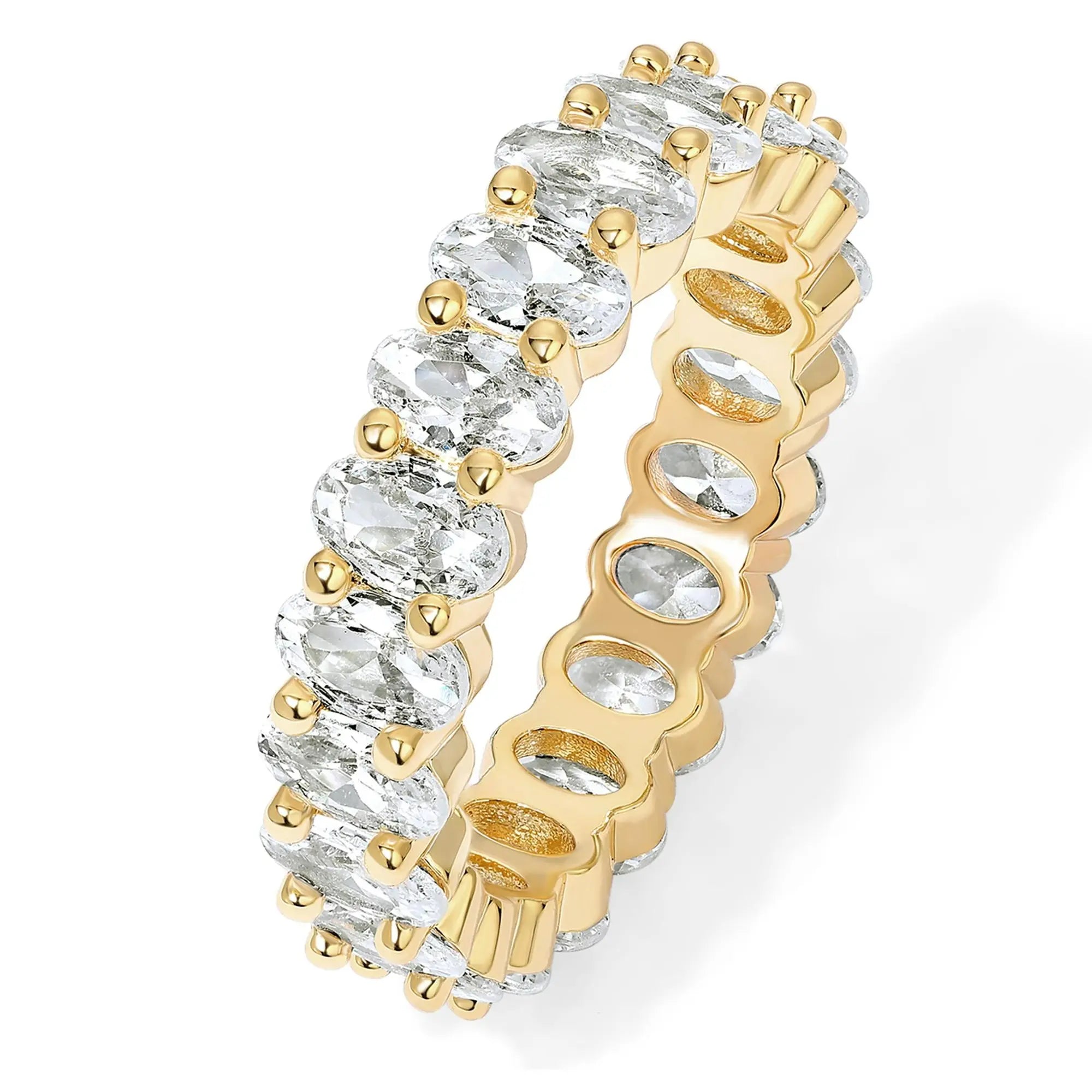 PAVOI 14K Gold Plated Eternity Ring with Oval 5A & 6A Cubic Zirconia - Stackable Love Ring for Women - Elegant Wedding Band Available in Sizes 5 to 10