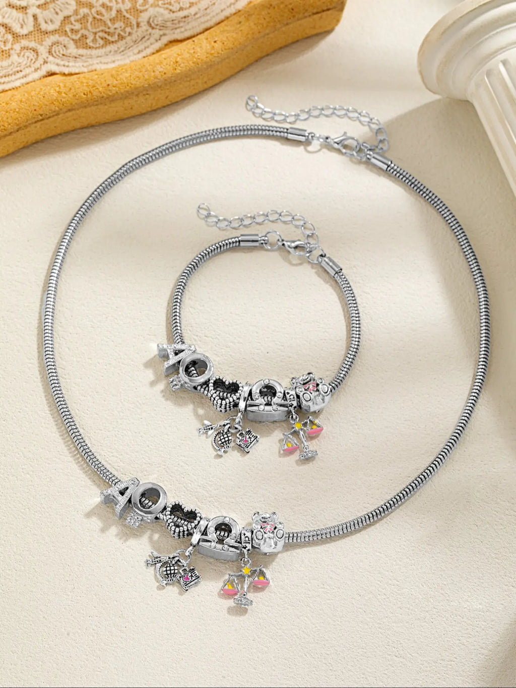 Sophisticated Bear Zodiac Pendant Necklace and Bracelet Set