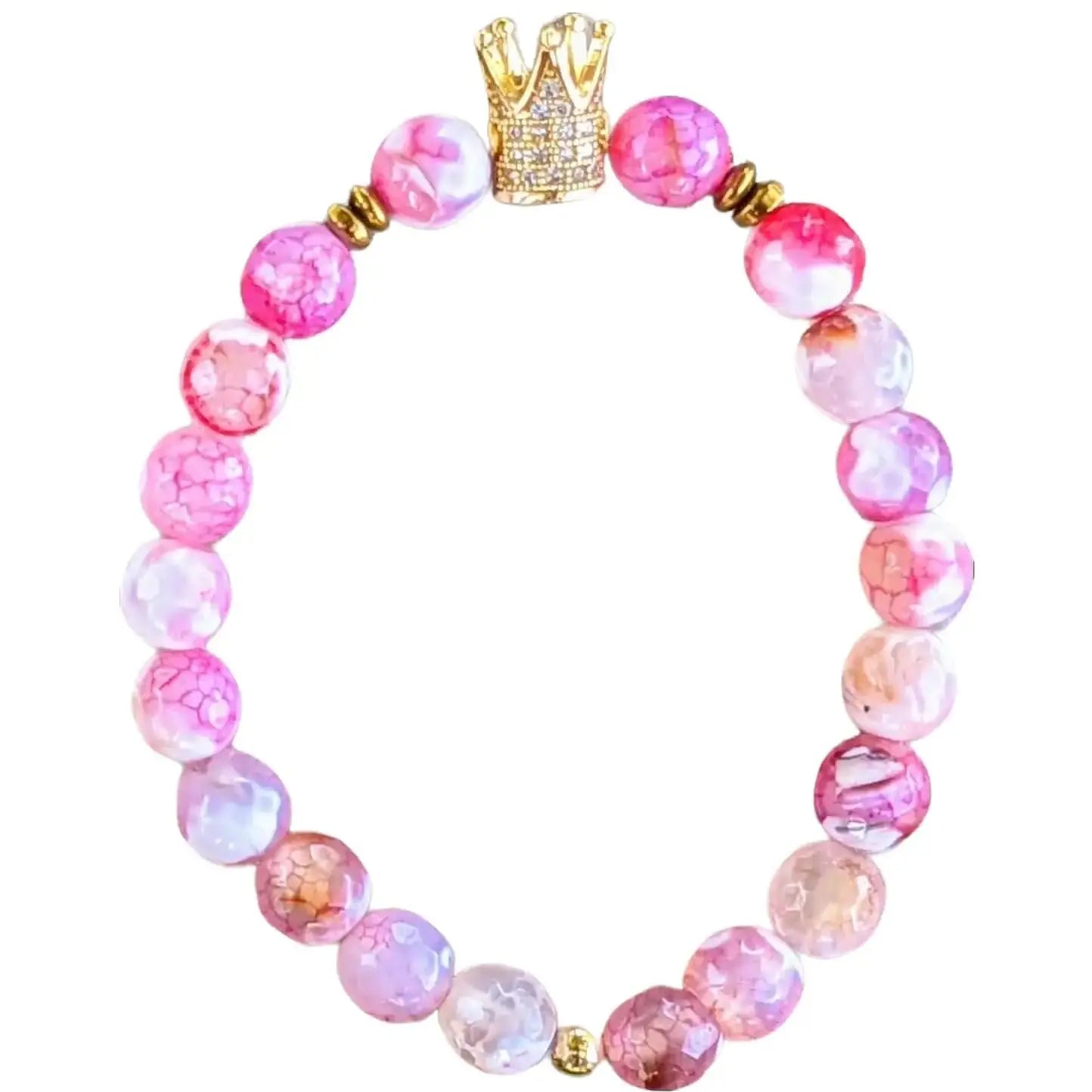 Golden Crown Bracelet featuring White and Pink Agate with Hematite Accents