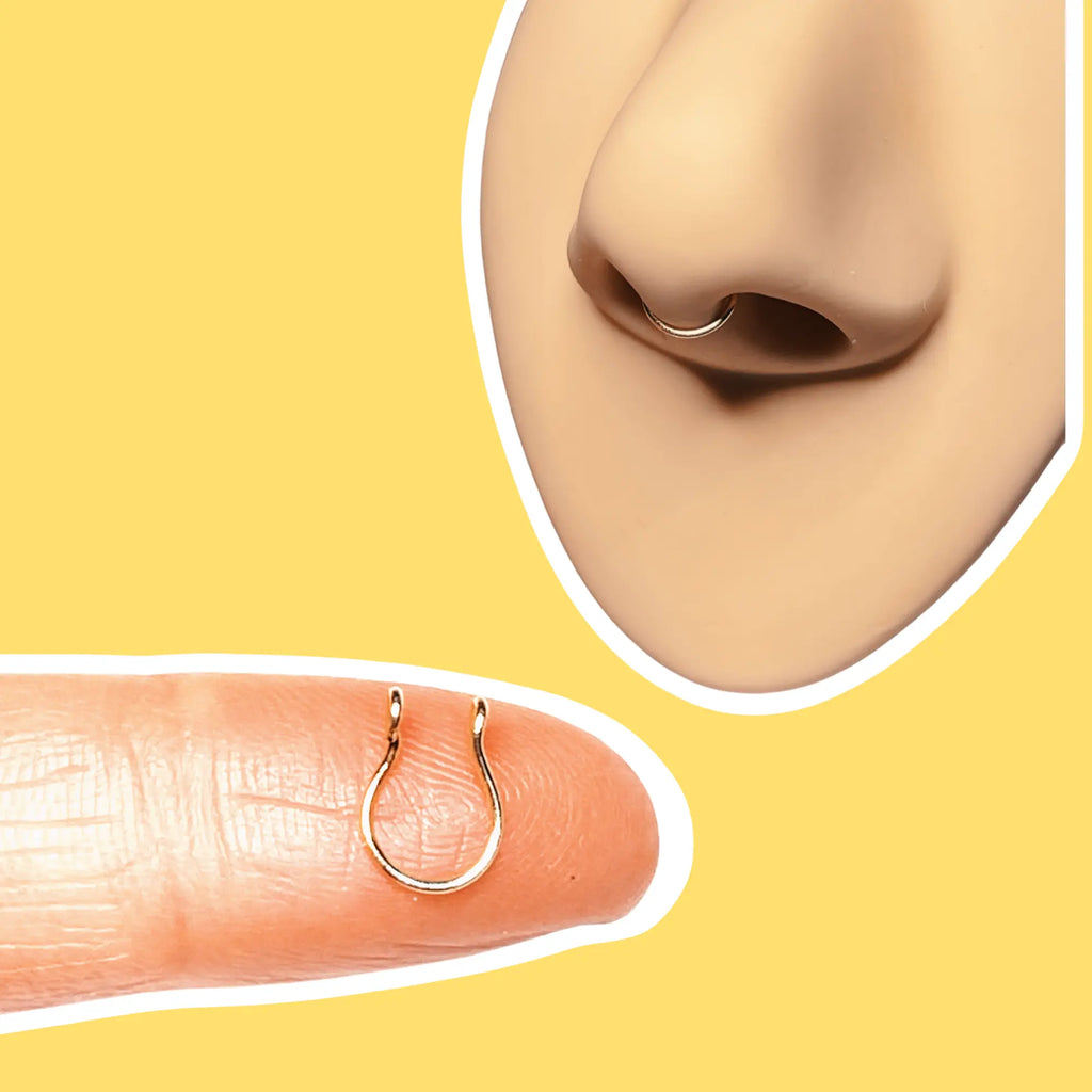 Handcrafted Faux Septum Clip-On Nose Ring - 20 Gauge Wire Available in Black, Gold, or Silver Copper Finish for Unisex Wear