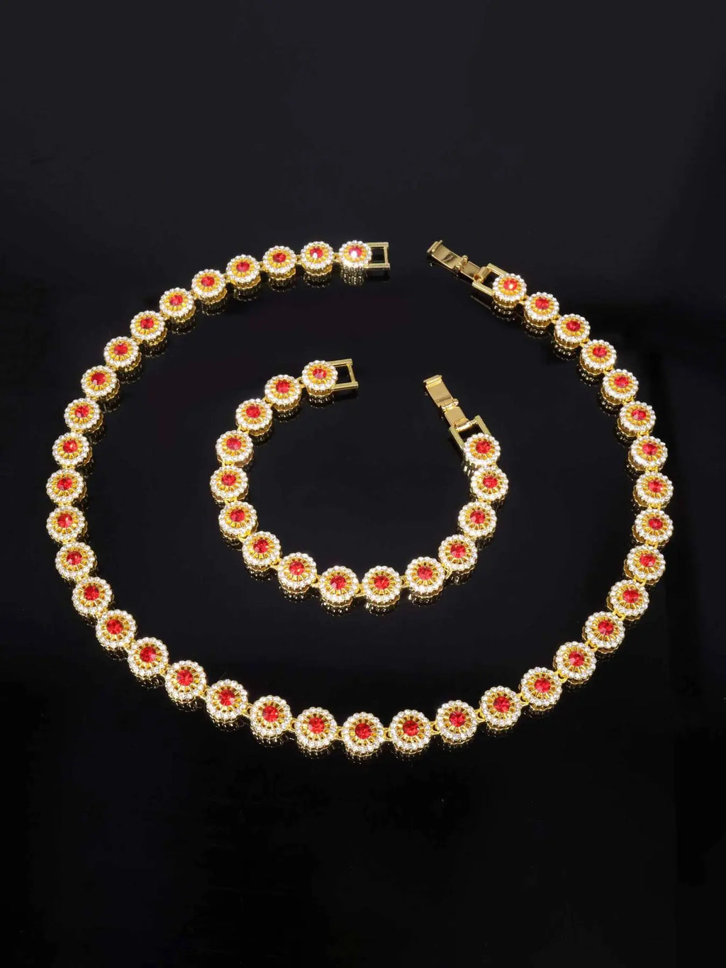 Rhinestone-Embellished Tennis Necklace and Bracelet Set