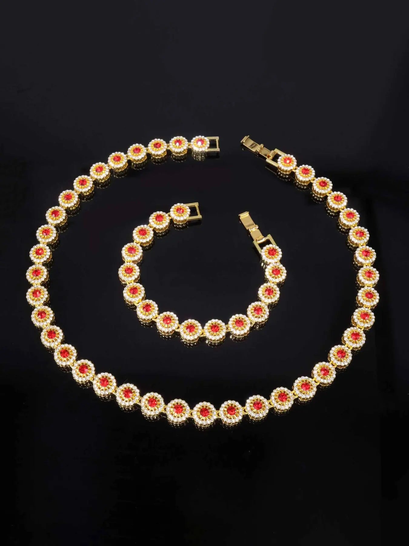 Rhinestone-Embellished Tennis Necklace and Bracelet Set
