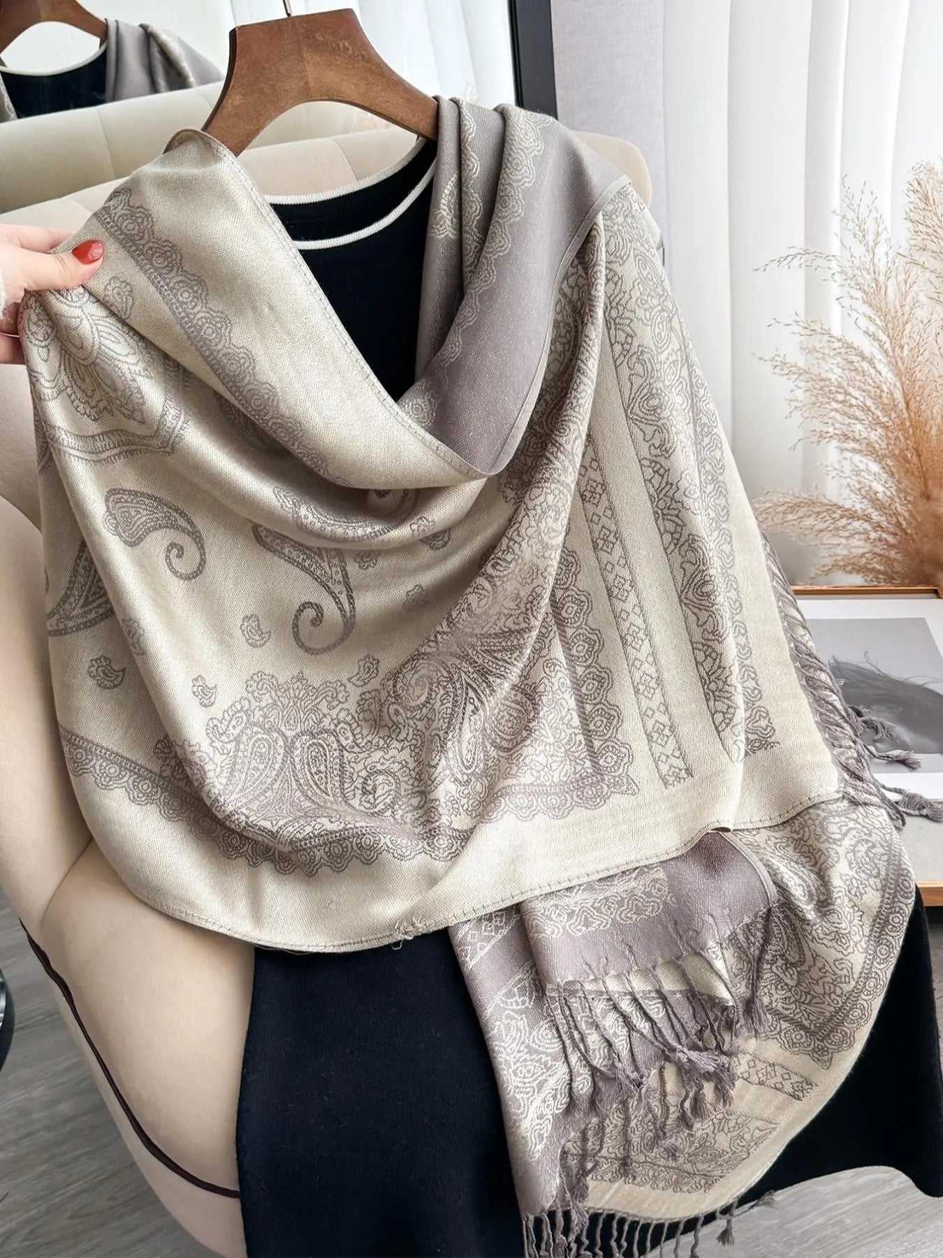 Bohemian-Inspired Paisley Pattern Headscarf, Lightweight Pashmina Shawl