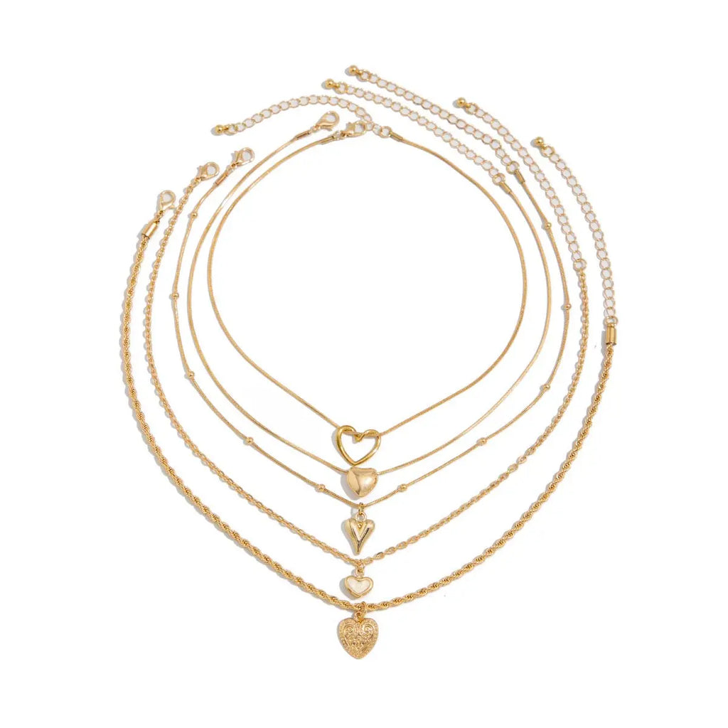 Five-Piece Heart Pendant Necklace Set