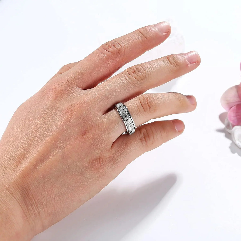 FLORIDECO Stainless Steel Adjustable Fidget Rings for Anxiety Relief - Elegant Rose Gold Spinner Ring for Women, Sizes 5-13, Durable Stress-Relieving Design