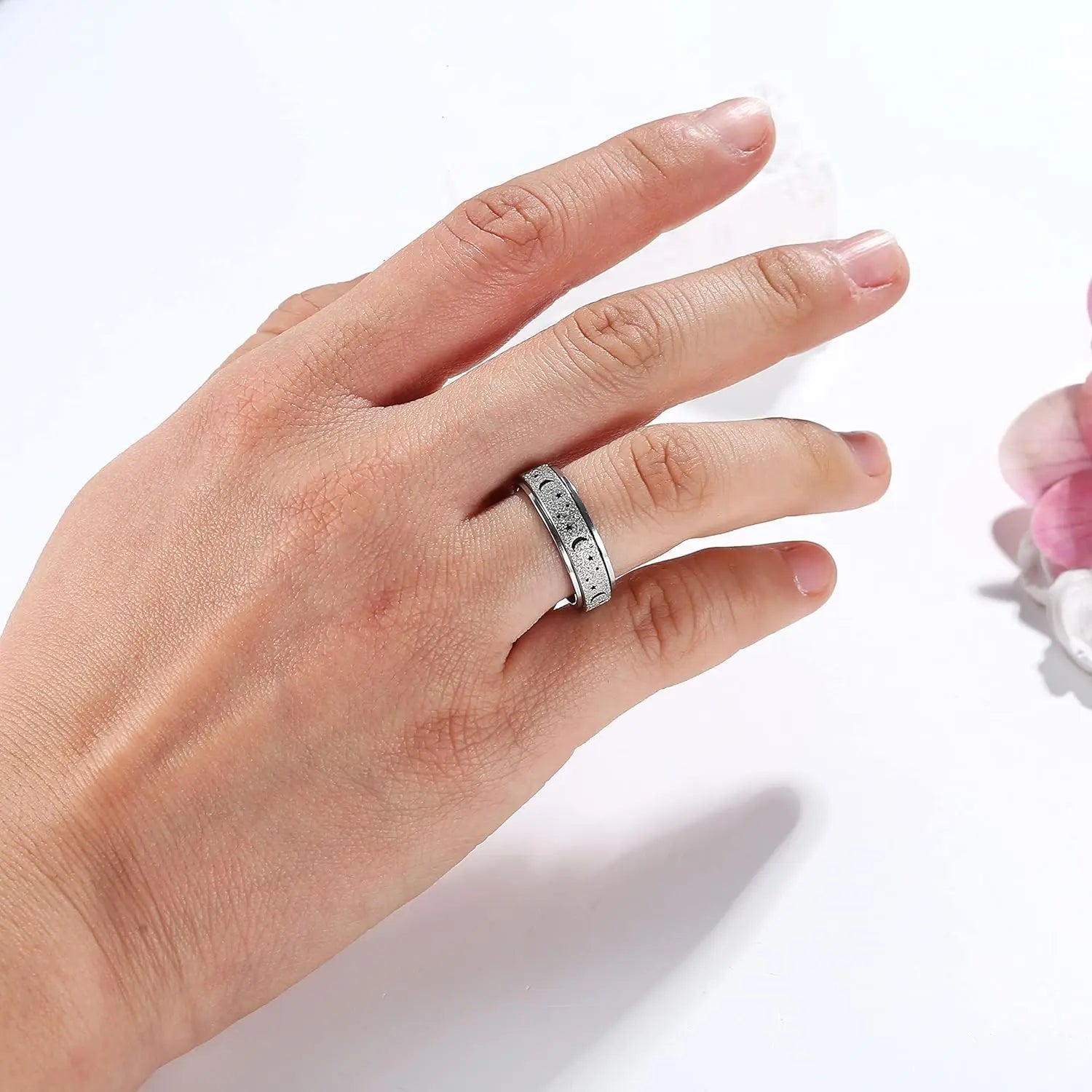 FLORIDECO Stainless Steel Adjustable Fidget Rings for Anxiety Relief - Elegant Rose Gold Spinner Ring for Women, Sizes 5-13, Durable Stress-Relieving Design