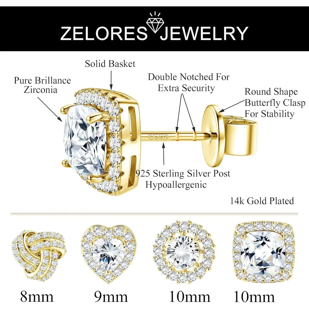 Sterling Silver CZ Stud Earrings Set