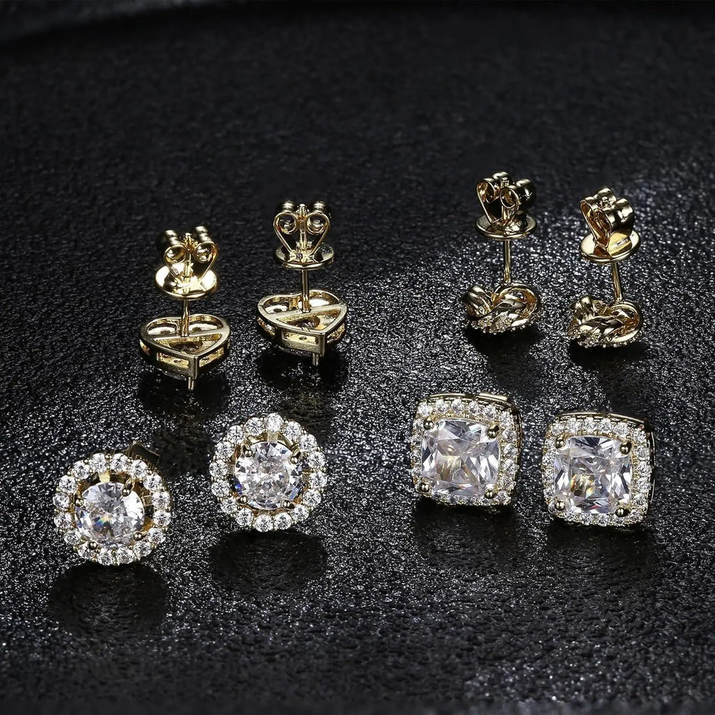 Sterling Silver CZ Stud Earrings Set