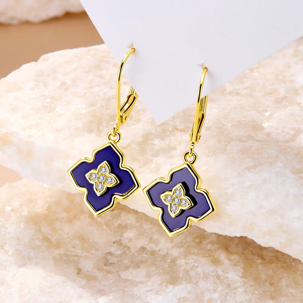 Four-Leaf Clover Diamond-Encrusted Drop Earrings