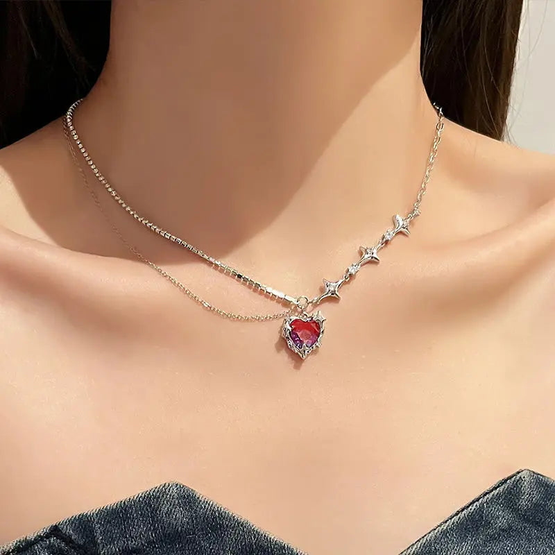 Elegant Golden Twist Heart and Star Necklace with Pink Pendant - Marlu Jewelry Collection