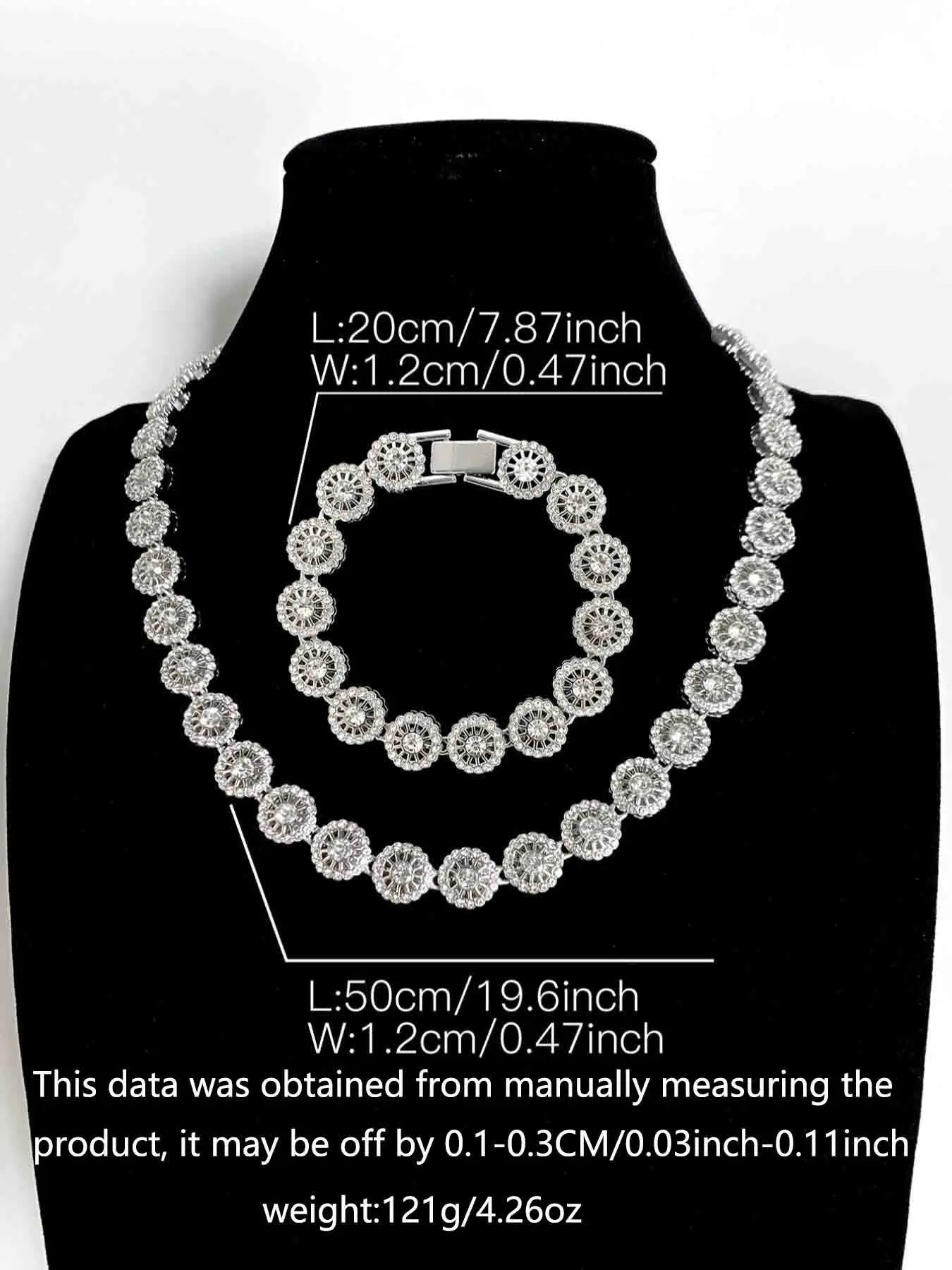 Rhinestone-Embellished Tennis Necklace and Bracelet Set