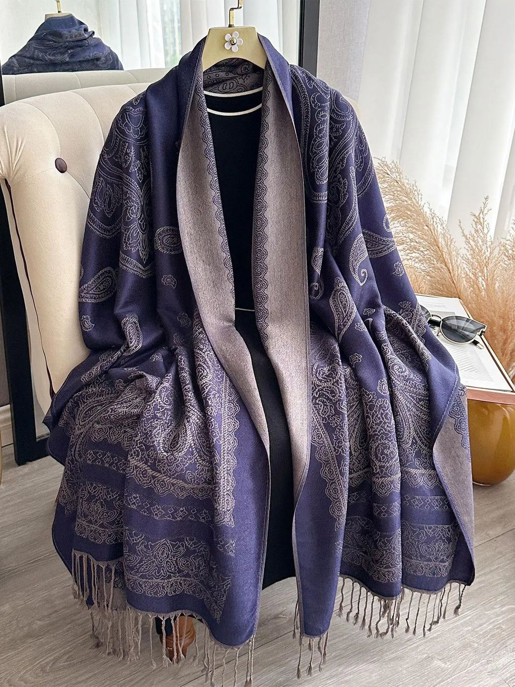 Bohemian-Inspired Paisley Pattern Headscarf, Lightweight Pashmina Shawl