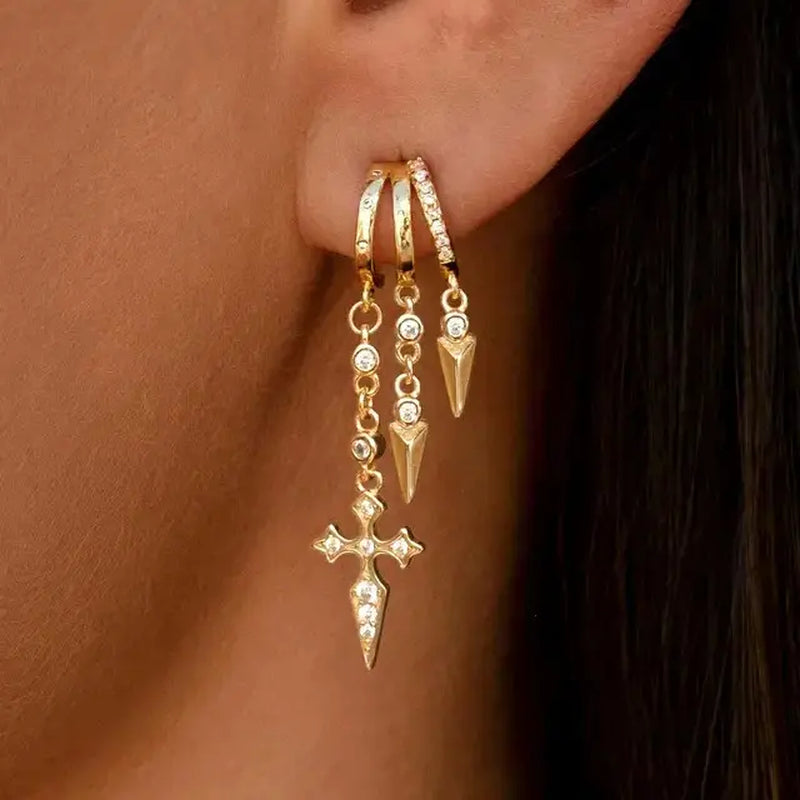 Gania Women's Gold Triple Huggies Earrings