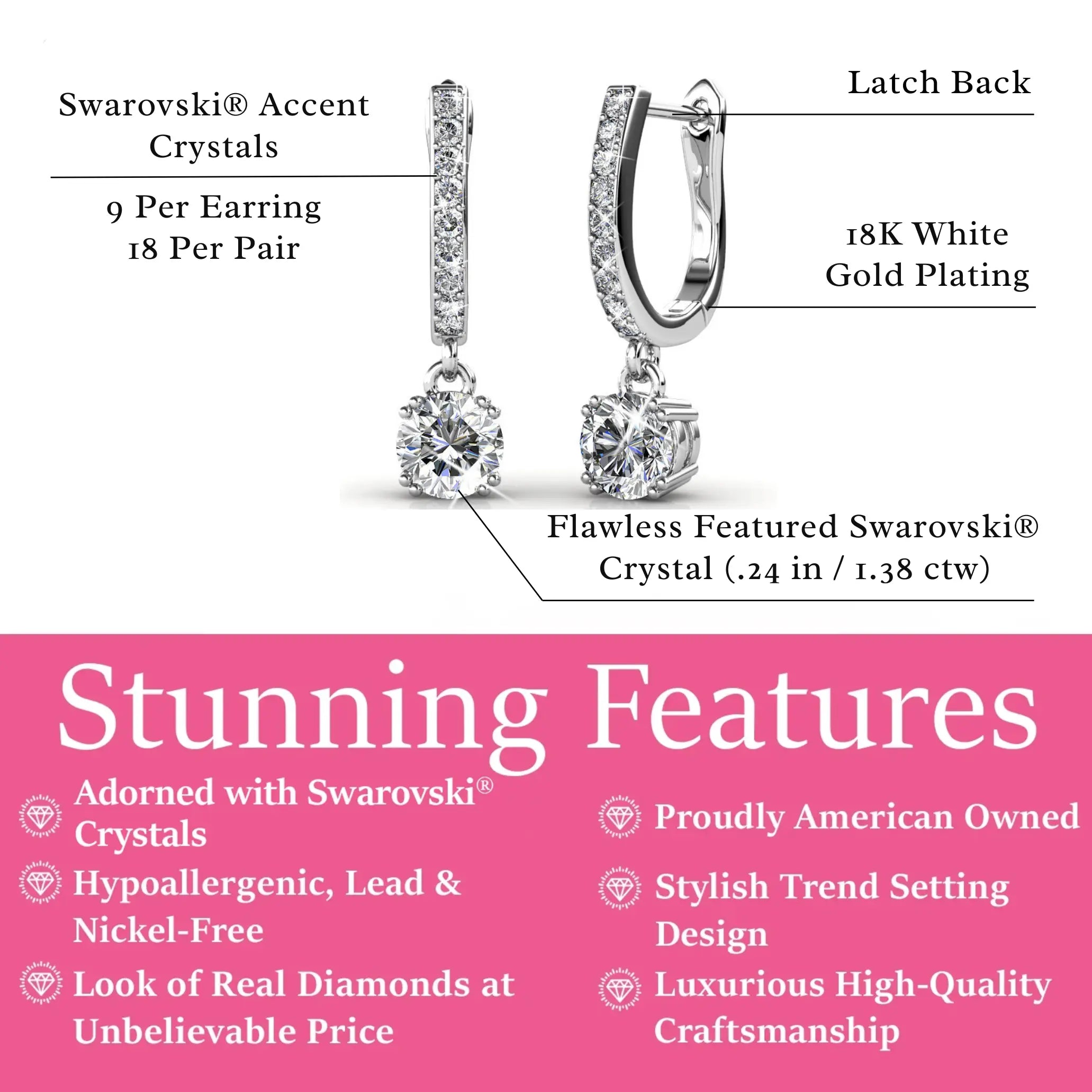 Mckenzie 18K White Gold Plated Drop Earrings