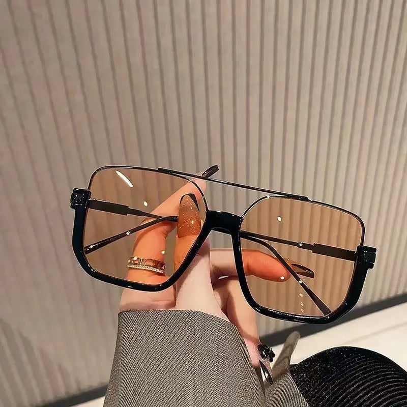 2-Pack Oversized Square Double Bridge Sunglasses - Y2K American Retro Fashion with UV Protection Aviator Shades