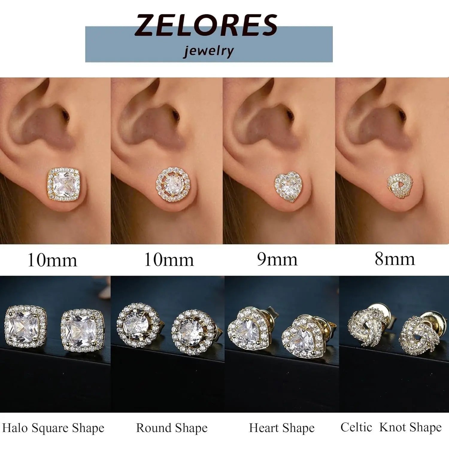 Sterling Silver CZ Stud Earrings Set