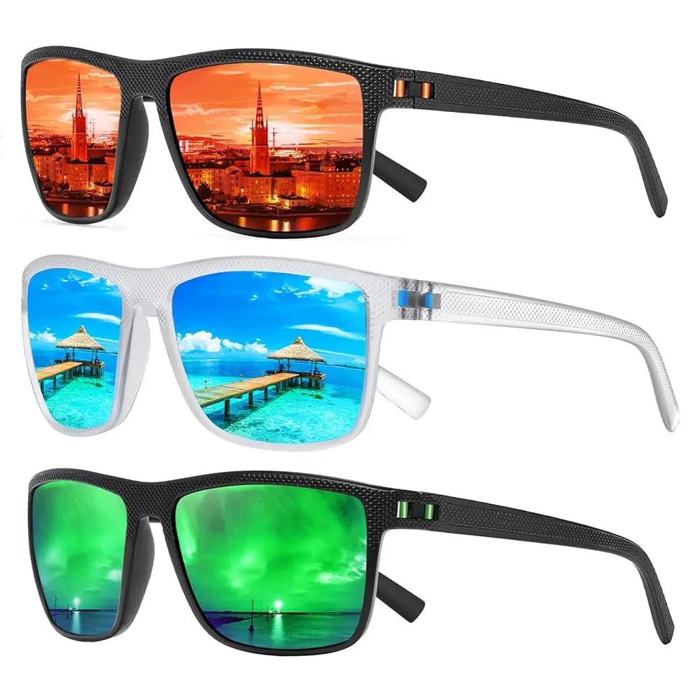 Turbo Pep Unisex Polarized Square Sunglasses - 3 Pairs