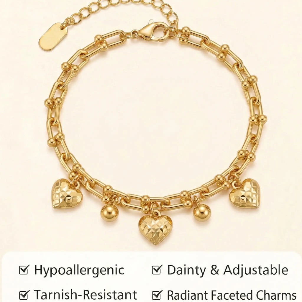 14K Gold Plated Heart Charm Anklet