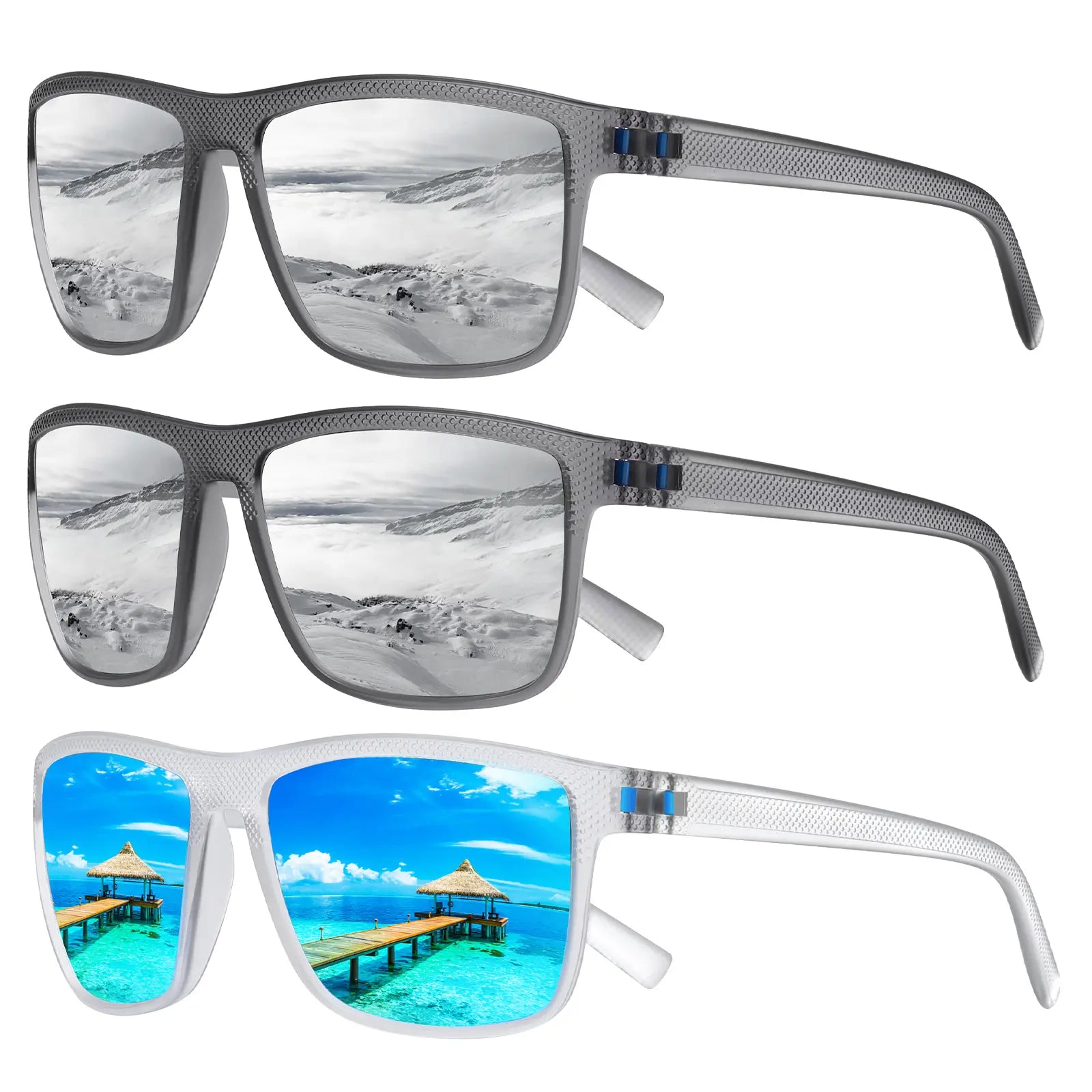 Turbo Pep Unisex Polarized Square Sunglasses - 3 Pairs